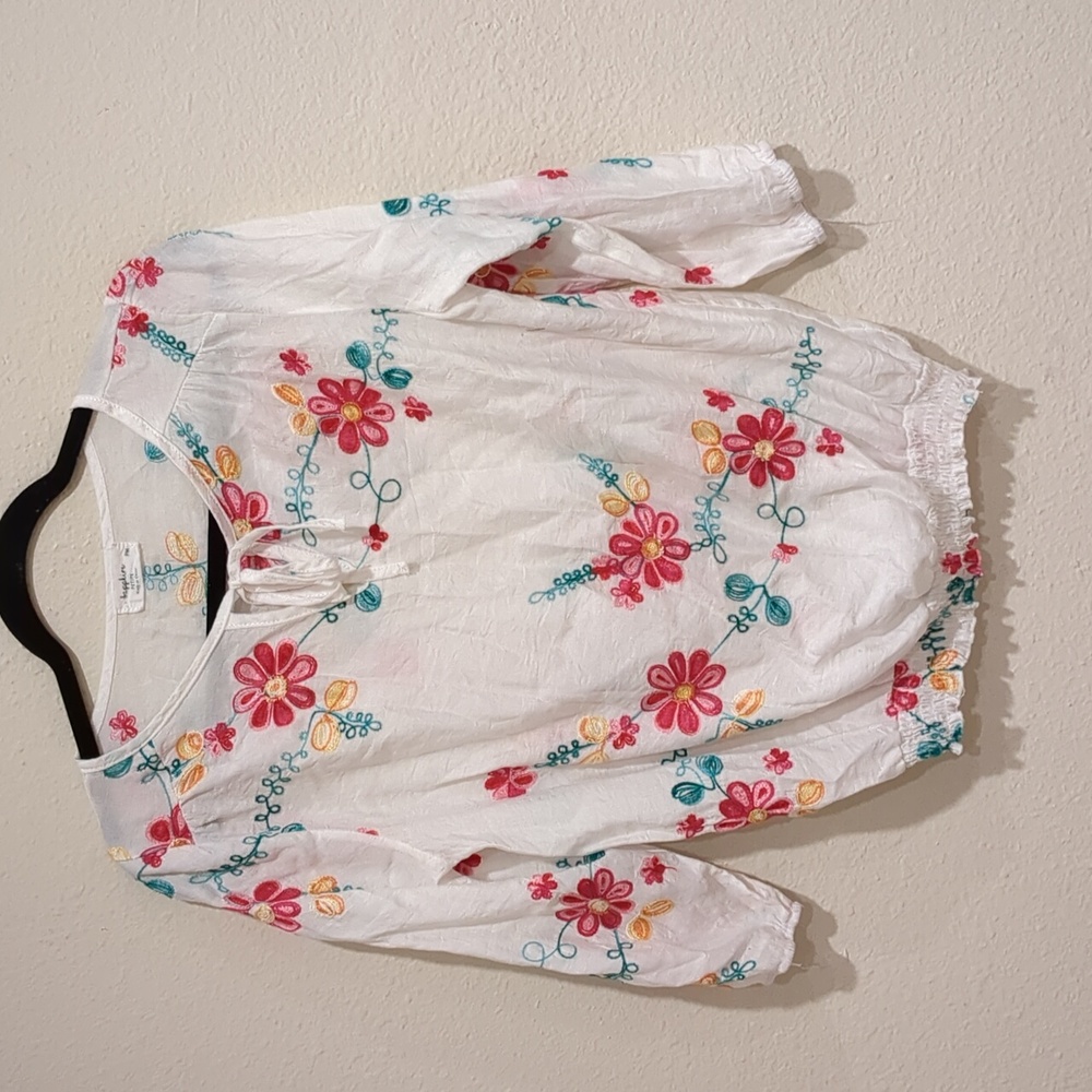 Sapphire Petite Boho Floral Embroidered Lace Peasant Blouse Size MP